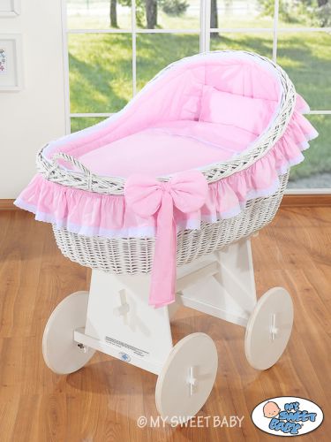 Moses Basket Wicker hood crib Carina - white + pink bedding