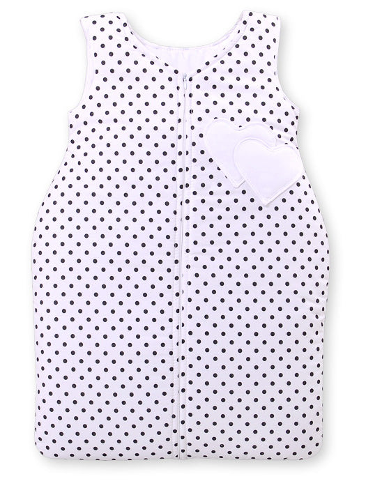 Cotton sleeping bag for children, size M, 6-12 months, TOG 2.5, all-season, hearts black dots