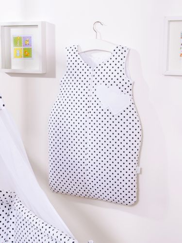 Cotton sleeping bag for children, size M, 6-12 months, TOG 2.5, all-season, hearts black dots