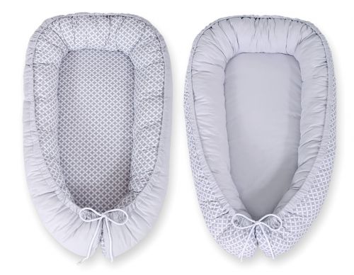 Baby nest double-sided Premium Cocoon for infants BOBONO- Grey rosette /grey