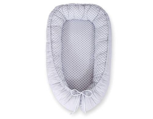 Baby nest double-sided Premium Cocoon for infants BOBONO- Grey rosette /grey