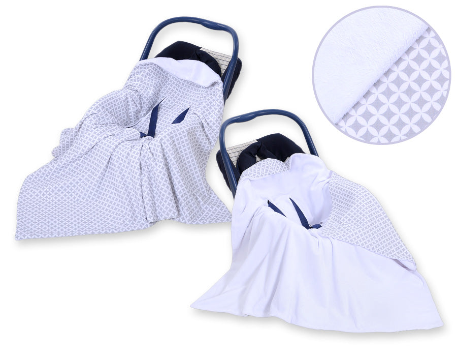 Big double-sided car seat blanket for babies - rosette grey
