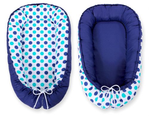 Baby nest double-sided Premium Cocoon for infants BOBONO- mint-turquoise dots