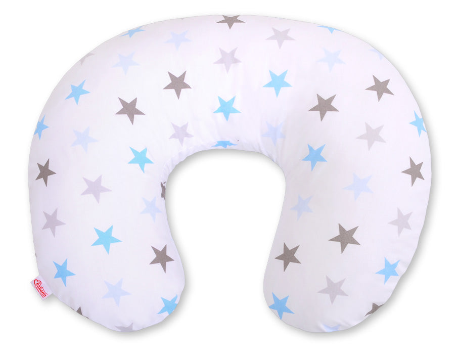 Breastfeeding Pillow Nursing Croissant Pillow, removable, Hands-Free Feeding - Grey-blue stars