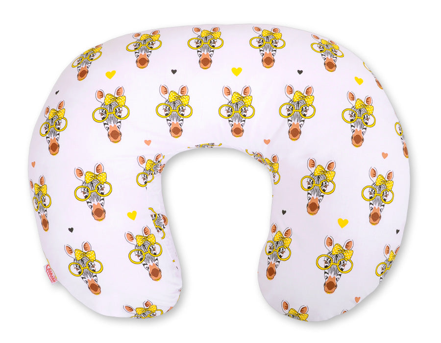 Breastfeeding Pillow Nursing Croissant Pillow, removable, Hands-Free Feeding- yellow zebras
