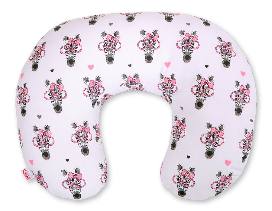Breastfeeding Pillow Nursing Croissant Pillow, removable, Hands-Free Feeding- pink zebras