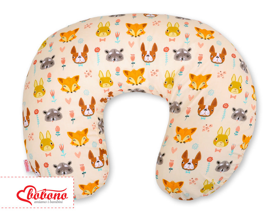 Breastfeeding Pillow Nursing Croissant Pillow, removable, Hands-Free Feeding- cream animals