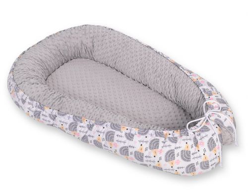 Baby nest double-sided Premium Cocoon for infants BOBONO minky- hedgehogs grey