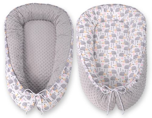 Baby nest double-sided Premium Cocoon for infants BOBONO minky- hedgehogs grey