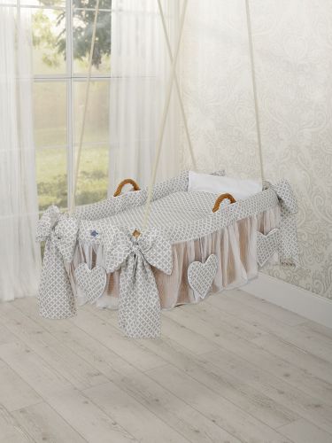 Moses Basket Hanging crib - Mini rosettes grey