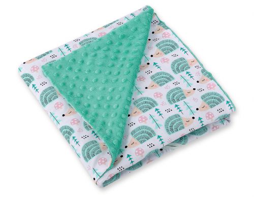 Big double-sided car seat blanket for babies - hedgehogs mint