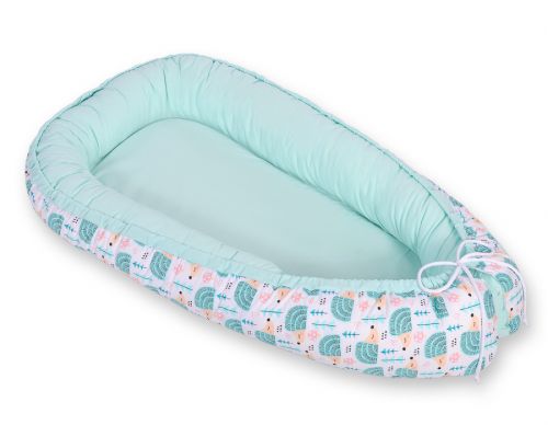 Baby nest double-sided Premium Cocoon for infants BOBONO- hedgehogs mint