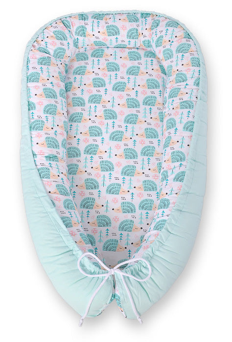 Baby nest double-sided Premium Cocoon for infants BOBONO- hedgehogs mint