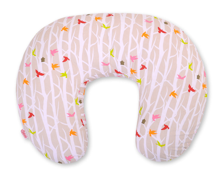 Breastfeeding Pillow Nursing Croissant Pillow, removable, Hands-Free Feeding- beige trees