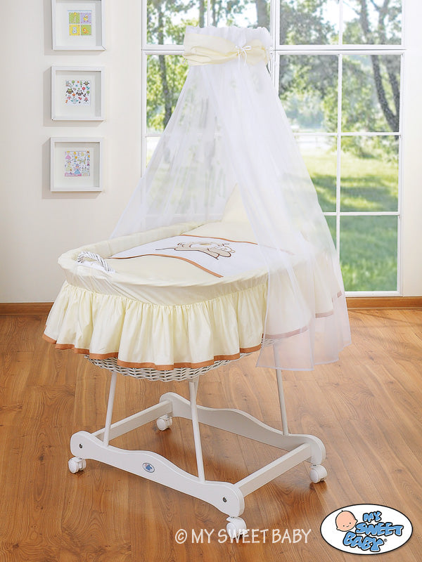 Moses Basket/Wicker drape crib- Teddy Bear Barnaba cream