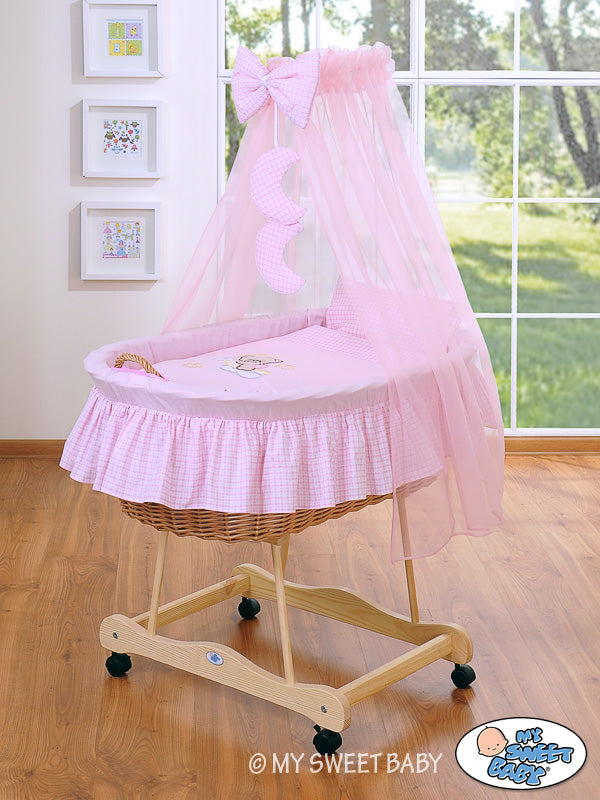 Moses Basket/Wicker drape crib- Good night pink
