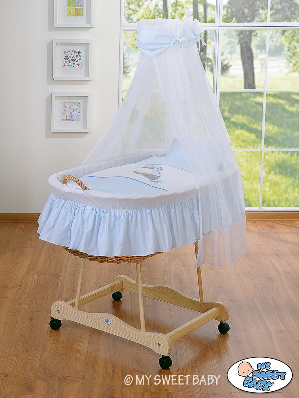 Moses Basket/Wicker drape crib- Donkey Luca blue