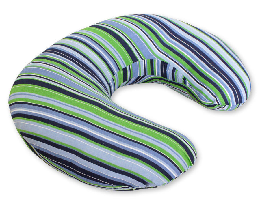 Breastfeeding Pillow Nursing Croissant Pillow, removable, Hands-Free Feeding - dark blue strips