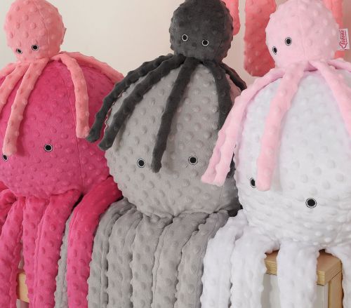 Cuddly octopus with rattle - anthracite - polka dot minky