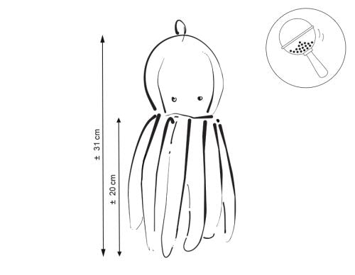 Cuddly octopus with rattle - pastel pink - polka dot minky