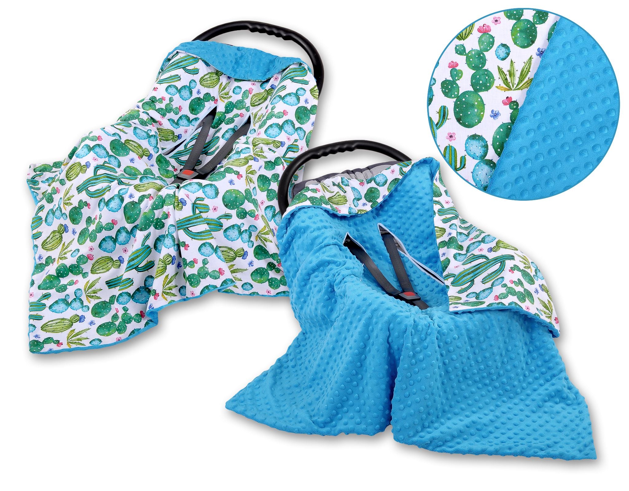 Big double-sided car seat blanket for babies - cactus