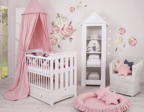 Wooden baby cot 120x60cm Lorenzo III white, with teething rail