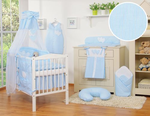 Bedding set 5-pcs 120x90 with canopy - Hangi s blue strips