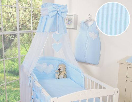 Bedding set 5-pcs 120x90 with canopy - Hangi s blue strips