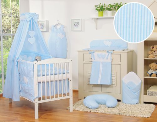 Bedding set 5-pcs 120x90 with canopy - Hangi s blue strips
