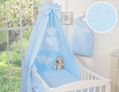 Bedding set 5-pcs 120x90 with canopy - Hangi s blue strips
