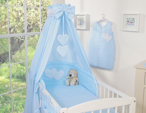 Bedding set 5-pcs 120x90 with canopy - Hangi s blue strips
