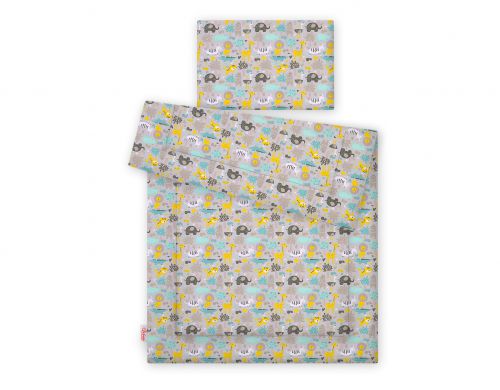 Bedding set 2-pcs with filling 120x90 cm - gray-mint animals