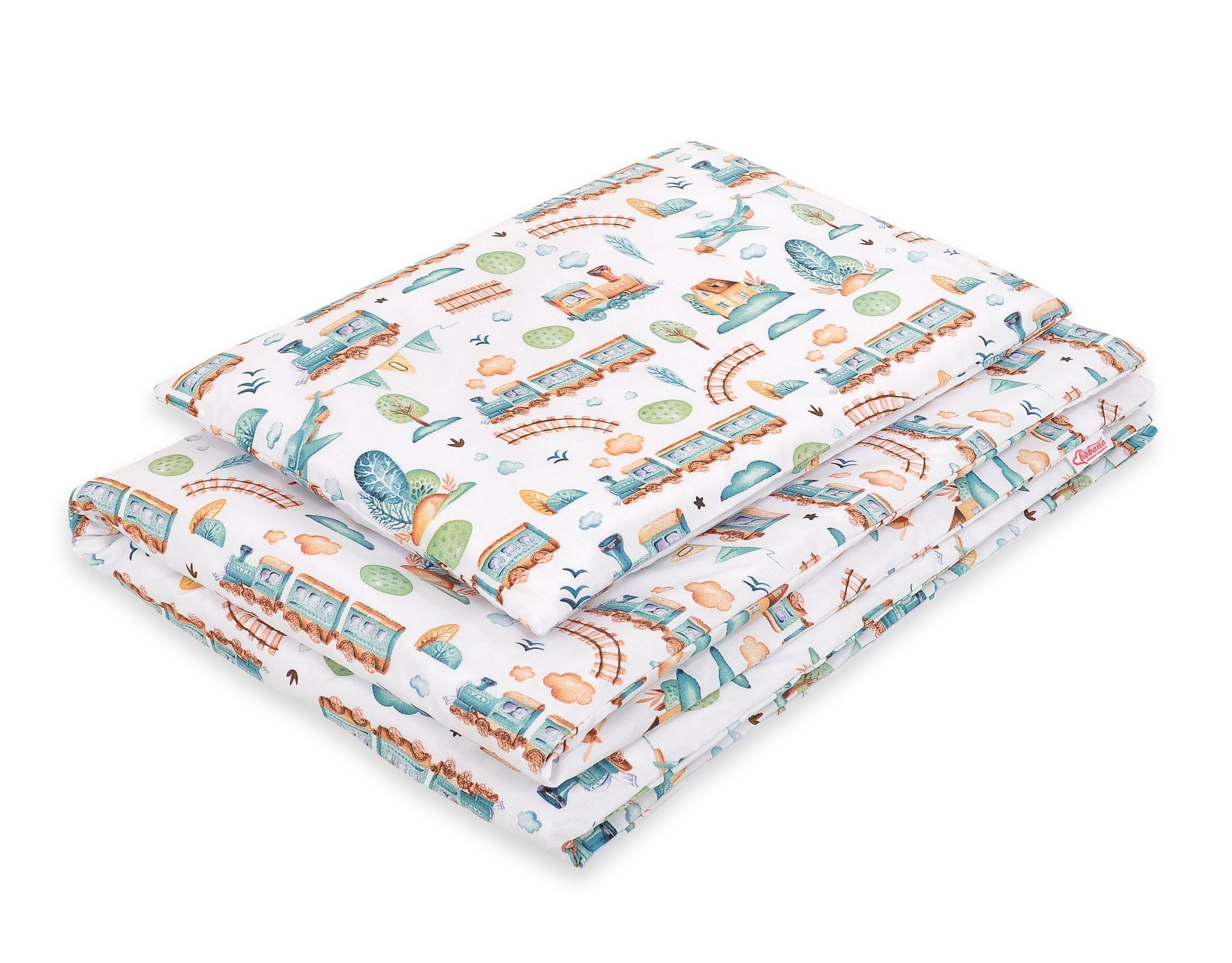 Baby cotton bedding set 2-pcs 120x90 cm- turquoise train