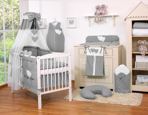 Bedding set 5-pcs 135x100 with canopy - Hanging Hearts anthracite