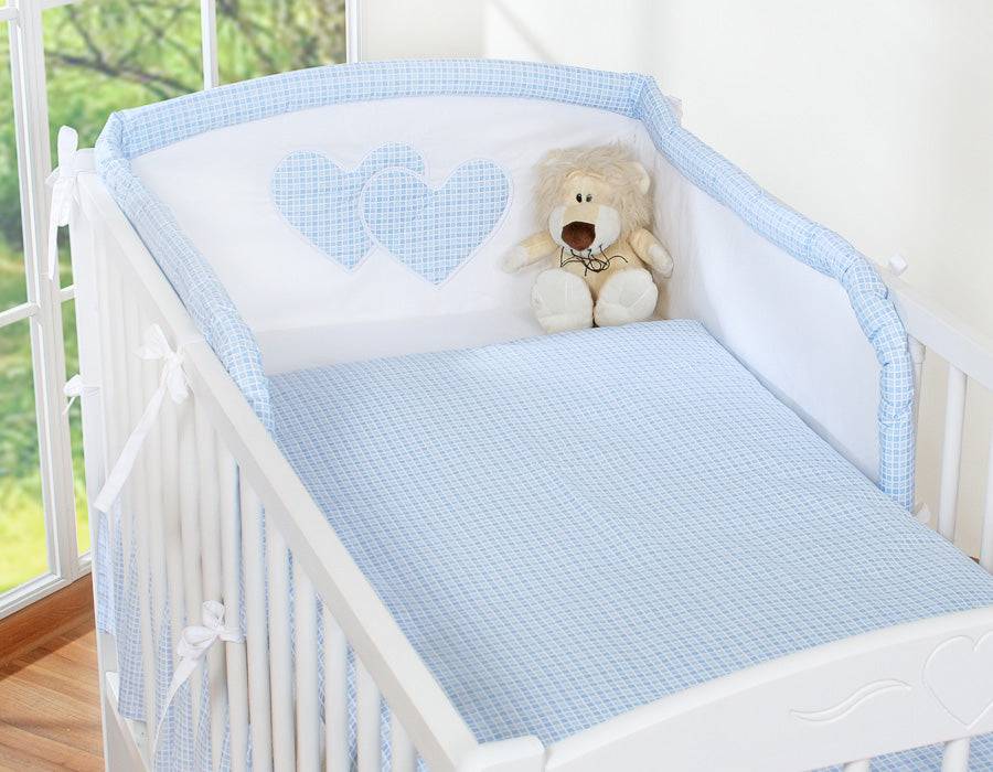 Bedding set 3-pcs 120x90 - Hanging Hearts blue checkered