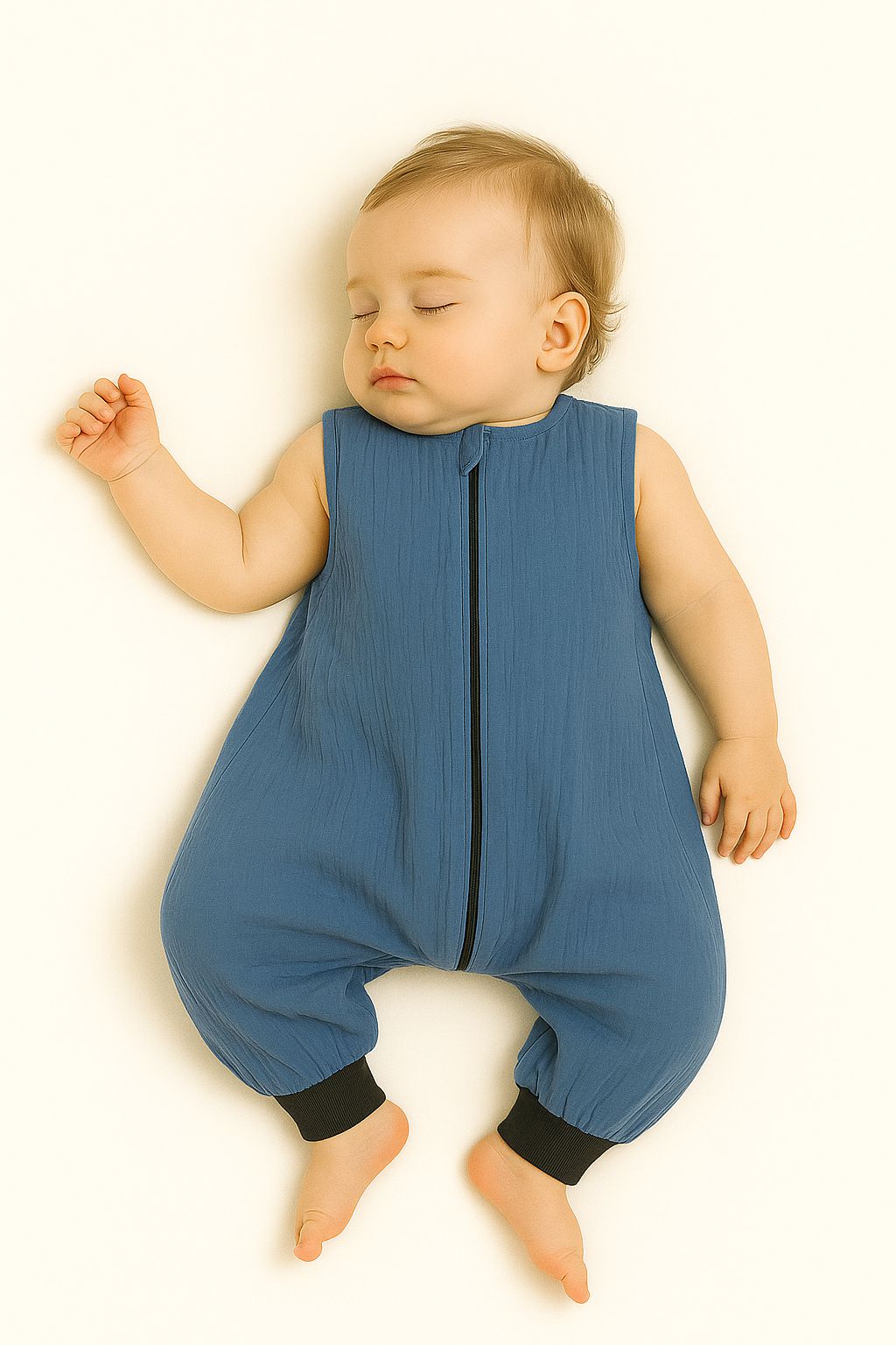 Muslin baby sleeping bag with legs L 9-24 months for summer TOG 1.0 - pastel blue