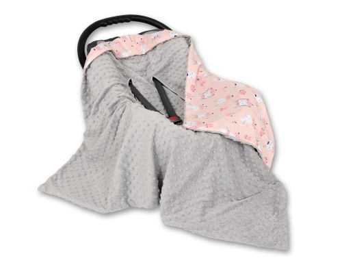 Big double-sided car seat blanket for babies - ballerinas pink/gray