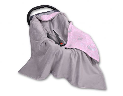 Big double-sided car seat blanket for babies - pink rabbits