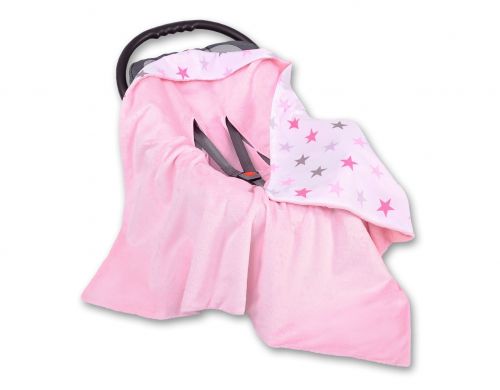 Big double-sided car seat blanket for babies - gray-pink stars