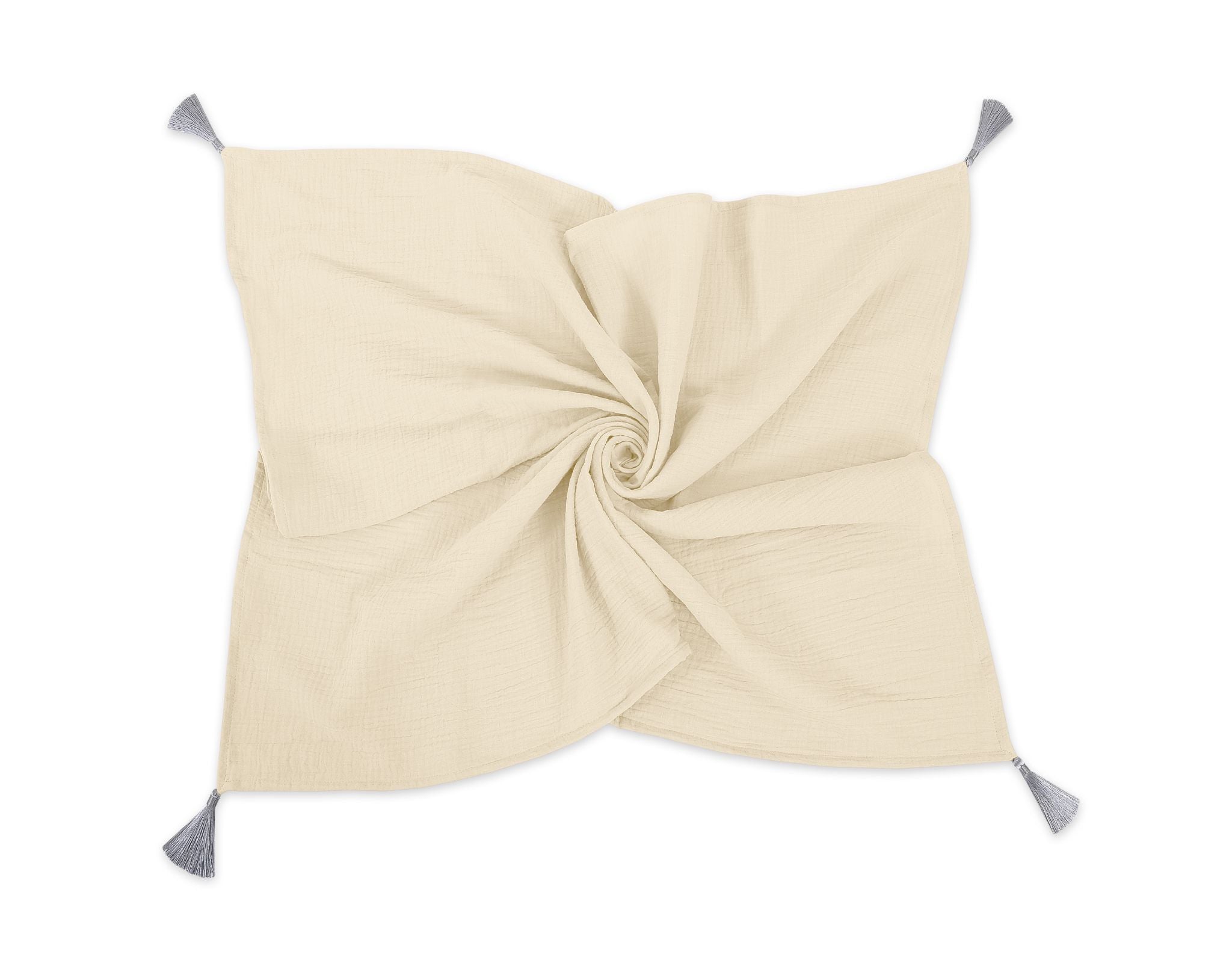 Muslin blanket for kids with tassels - cream