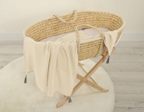 Muslin blanket for kids with tassels - cream