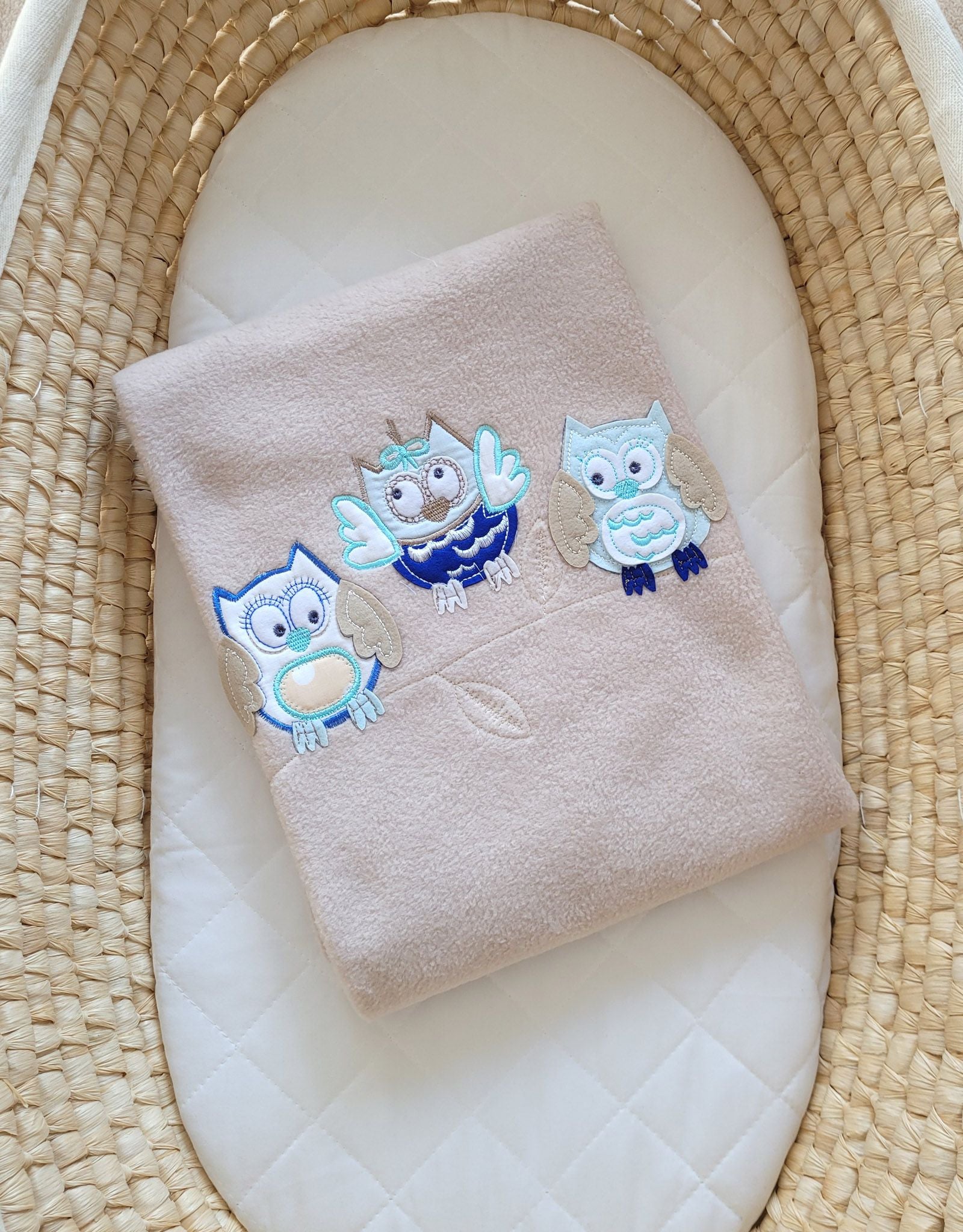 Polar fleece blanket for babies - Owls Bigi Zibi & Adele- beige