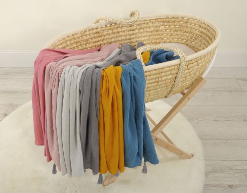 Muslin blanket for kids with tassels - anthracite