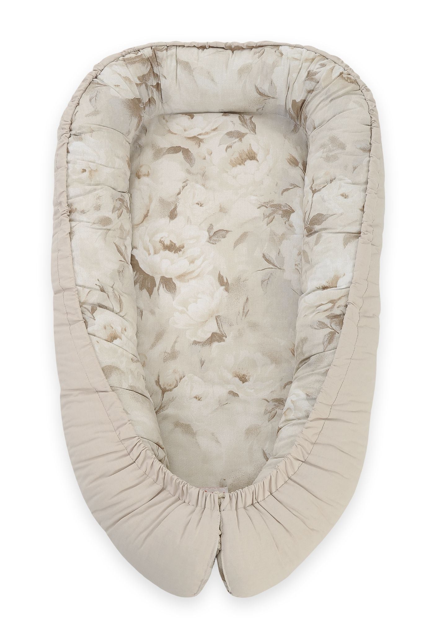 Baby nest double-sided Premium Cocoon for infants BOBONO- Peonies beige/ stone