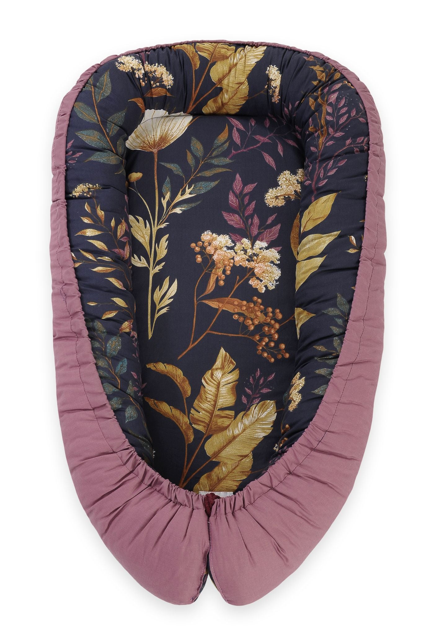 Baby nest double-sided Premium Cocoon for infants BOBONO- floristic/ retro pink