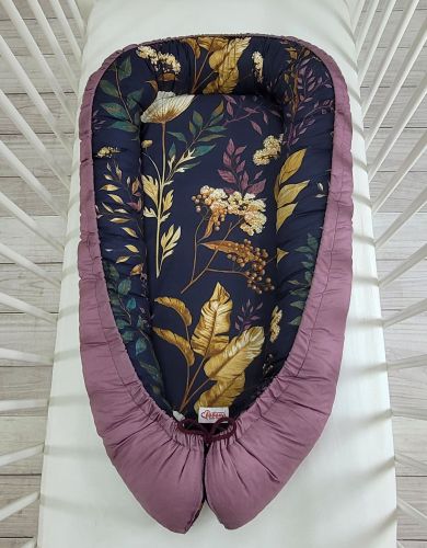 Baby nest double-sided Premium Cocoon for infants BOBONO- floristic/ retro pink
