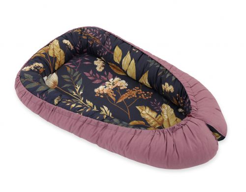 Baby nest double-sided Premium Cocoon for infants BOBONO- floristic/ retro pink