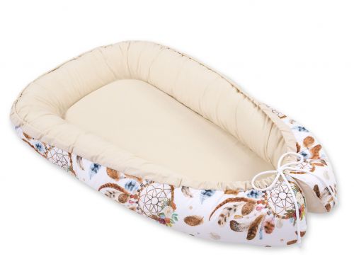 Baby nest double-sided Premium Cocoon for infants BOBONO- dream catchers white/beige
