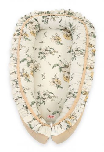 Baby nest Premium Cocoon for infants with a ruffle - Clematis on beige