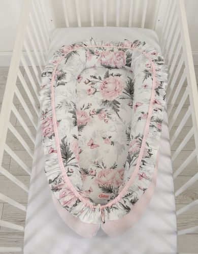 Baby nest Premium Cocoon for infants with a ruffle - Romantic peonies